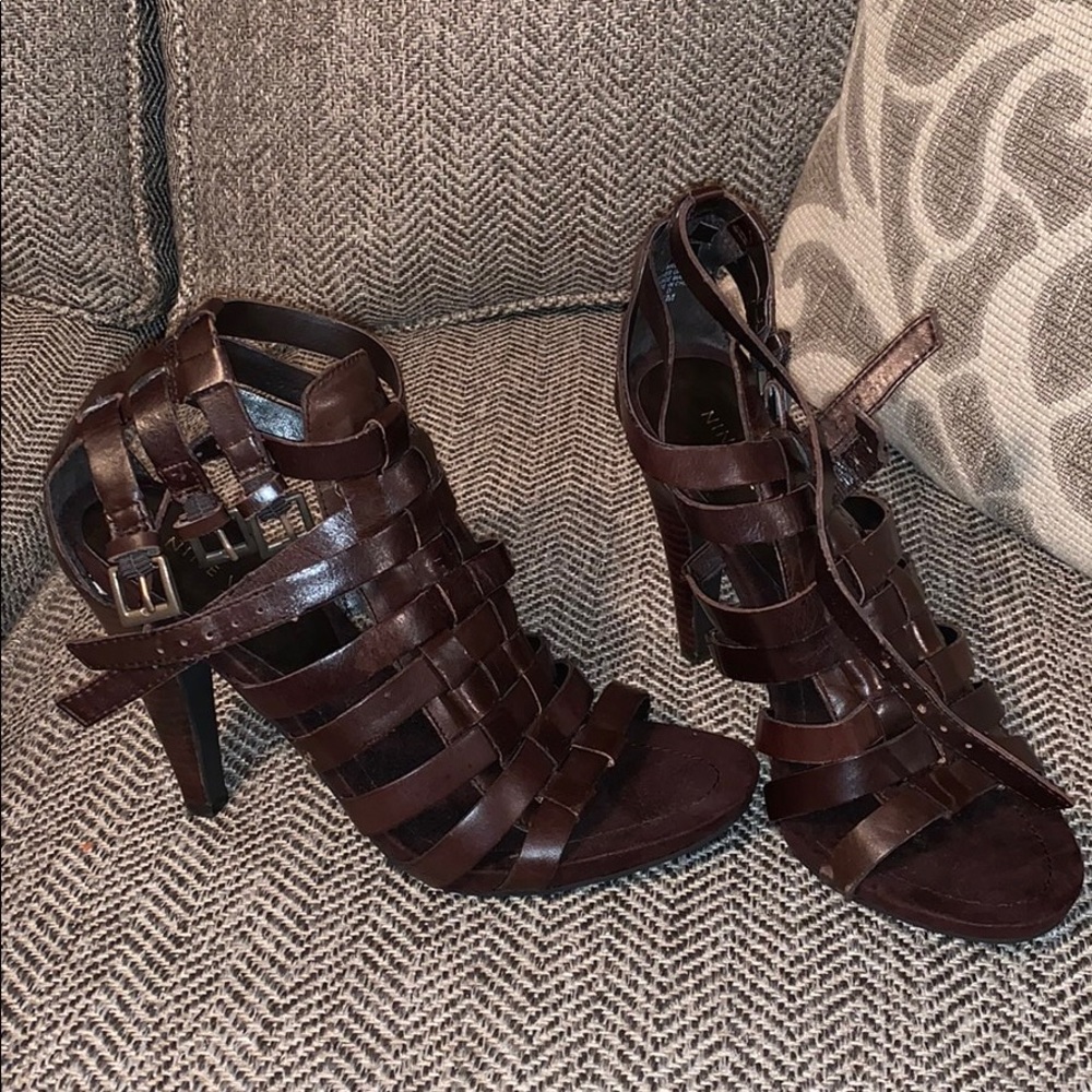 Brown open toed heels